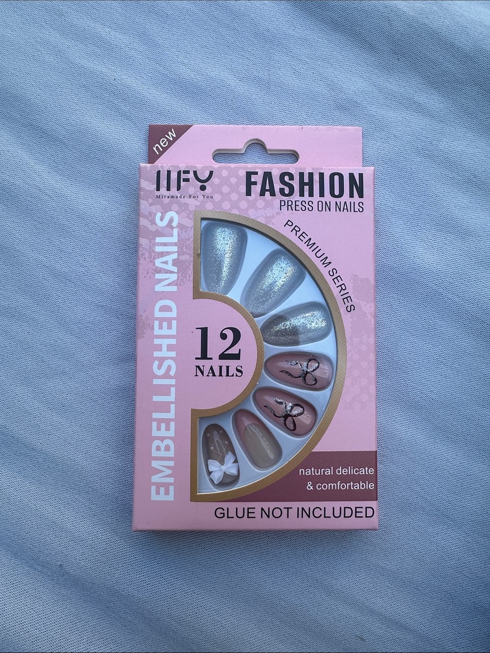 MIFO Fashion Press-On Nails — Pink & Silver Embellished Set